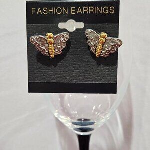 New SILVER GOLD MOTH GOTH FAIRY POST FASHION EARRINGS
